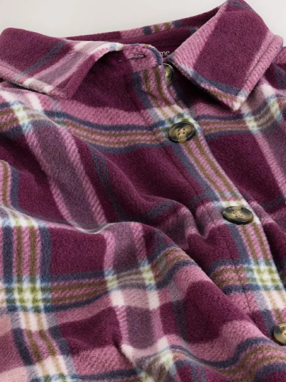 Next Polar Fleece Shacket Burgundy Red Check Discount