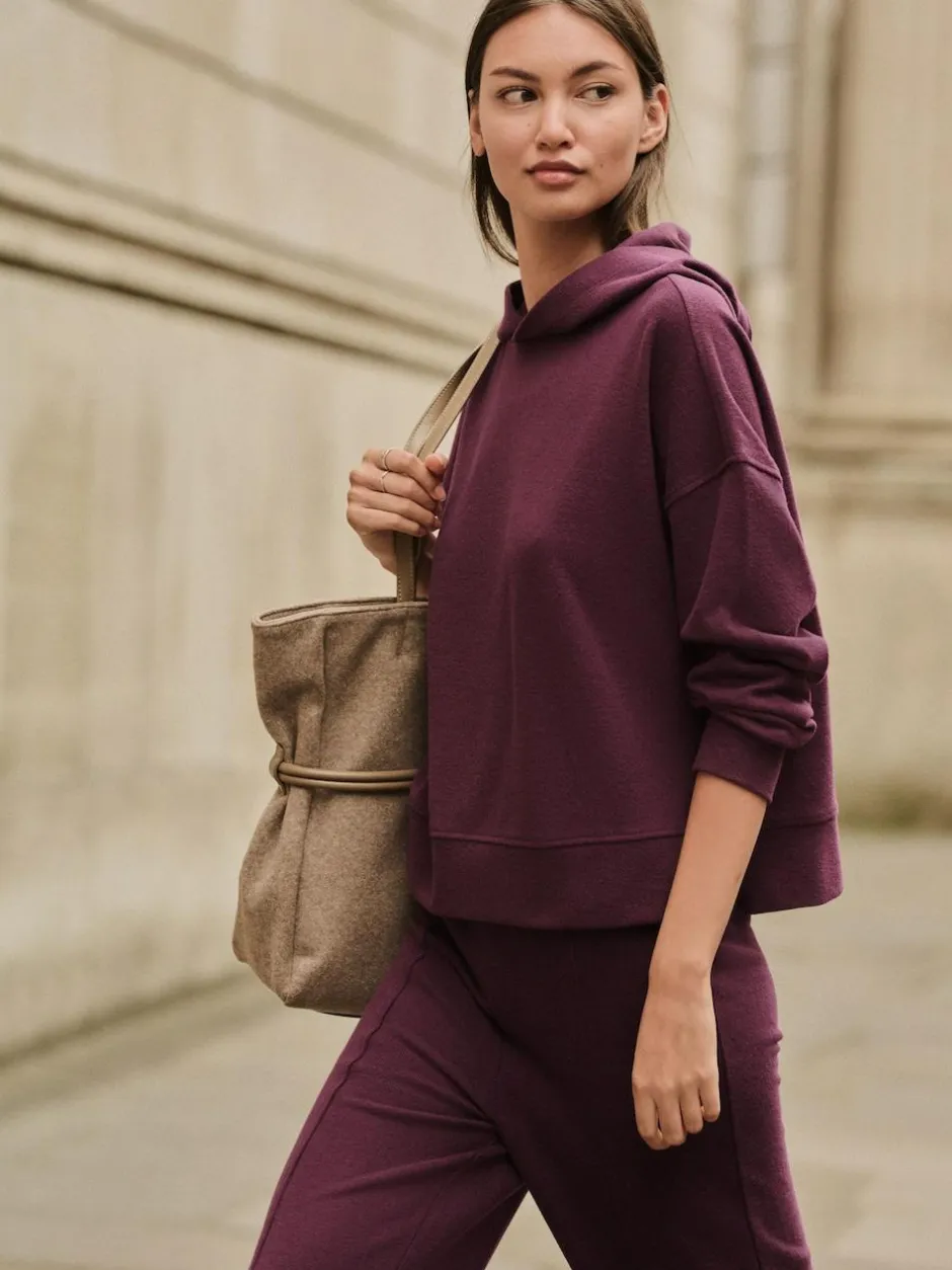 Next Burgundy Red Cosy Soft Touch Rib Overhead Hooded Jumper Sweatshirt Clearance