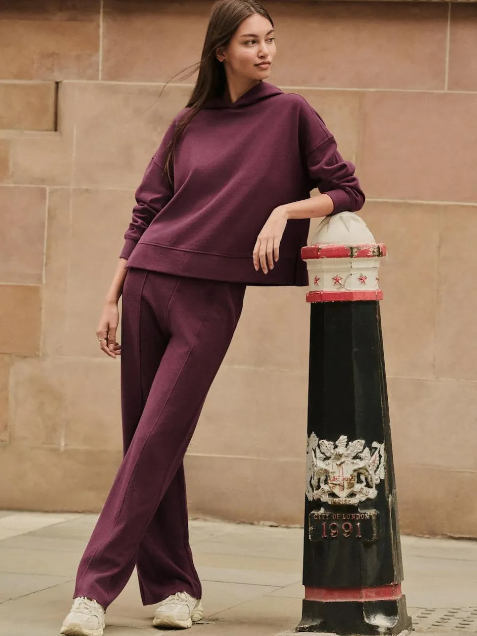 Next Burgundy Red Cosy Soft Touch Rib Overhead Hooded Jumper Sweatshirt Clearance