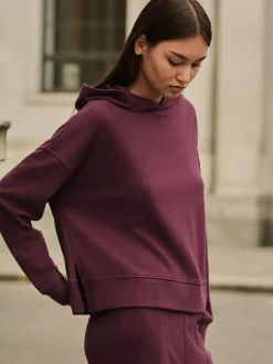 Next Burgundy Red Cosy Soft Touch Rib Overhead Hooded Jumper Sweatshirt Clearance