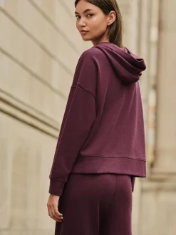 Next Burgundy Red Cosy Soft Touch Rib Overhead Hooded Jumper Sweatshirt Clearance