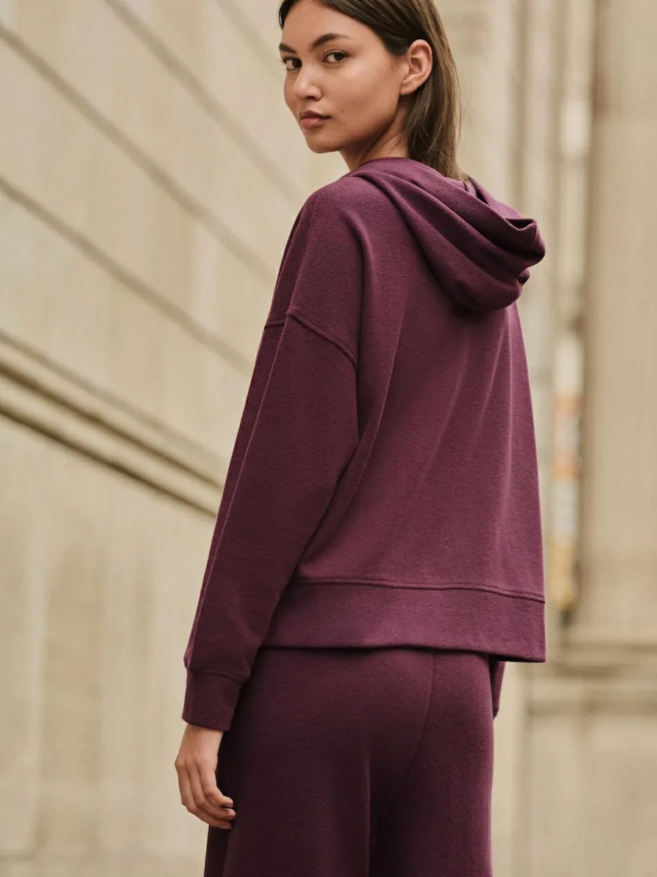 Next Burgundy Red Cosy Soft Touch Rib Overhead Hooded Jumper Sweatshirt Clearance