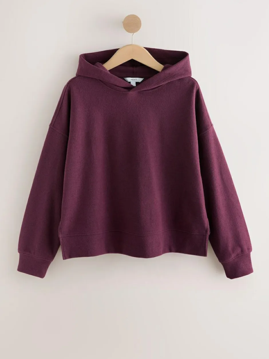 Next Burgundy Red Cosy Soft Touch Rib Overhead Hooded Jumper Sweatshirt Clearance
