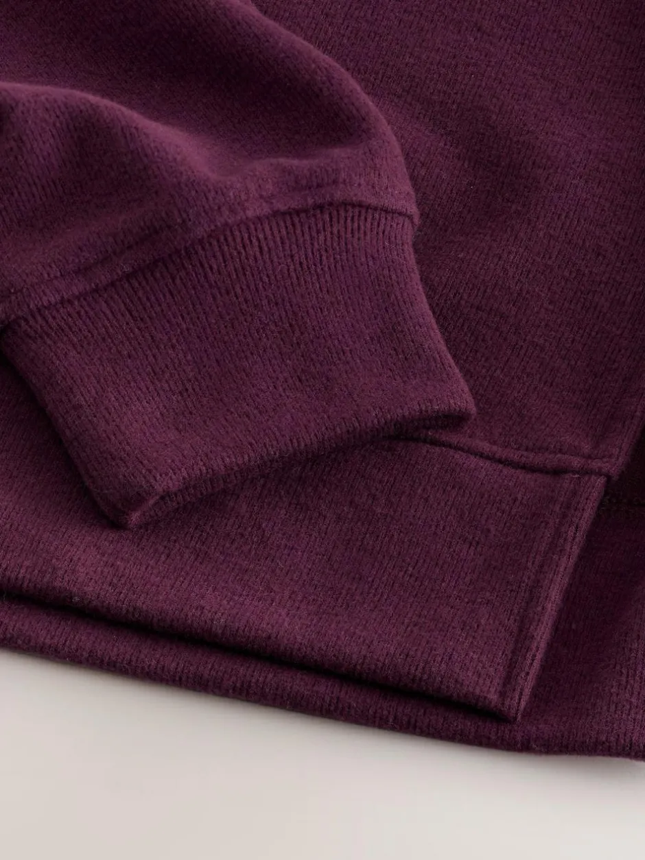 Next Burgundy Red Cosy Soft Touch Rib Overhead Hooded Jumper Sweatshirt Clearance