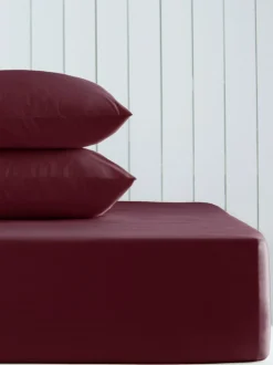 Next Burgundy Red Cotton Rich Deep Fitted Bed Sheet Outlet