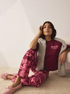 Next Burgundy Red Cotton Short Sleeve Pyjamas New