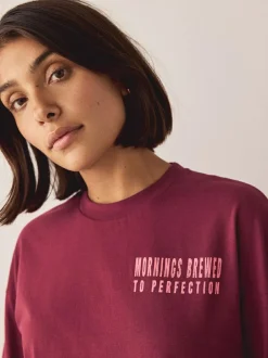 Next Burgundy Red Cotton Short Sleeve Pyjamas New