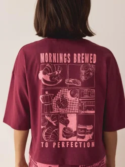 Next Burgundy Red Cotton Short Sleeve Pyjamas New
