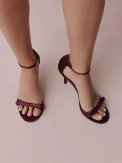 Next Forever Comfort® Mini Satin Bow Heeled Sandals Burgundy Red Discount