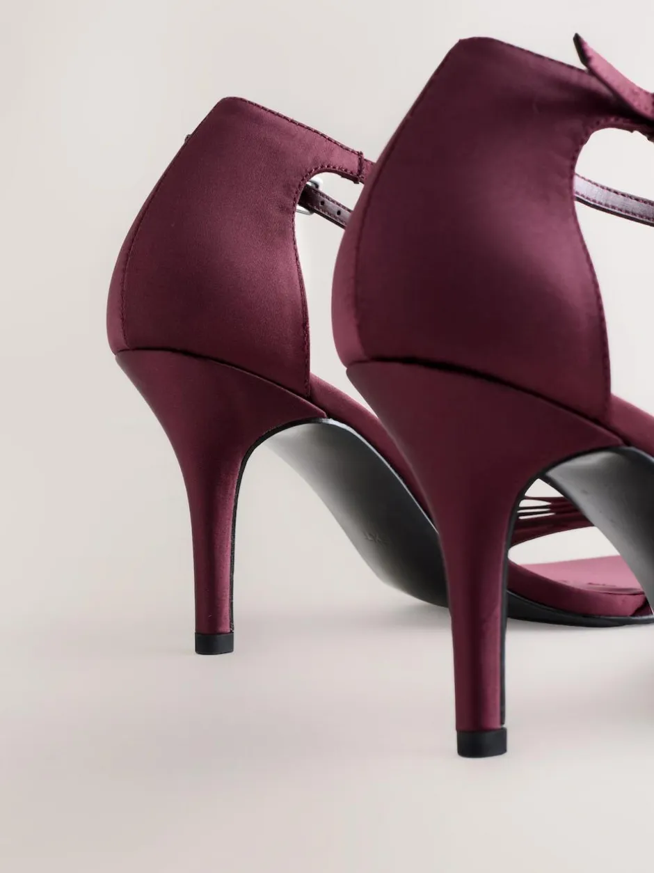 Next Forever Comfort® Mini Satin Bow Heeled Sandals Burgundy Red Discount