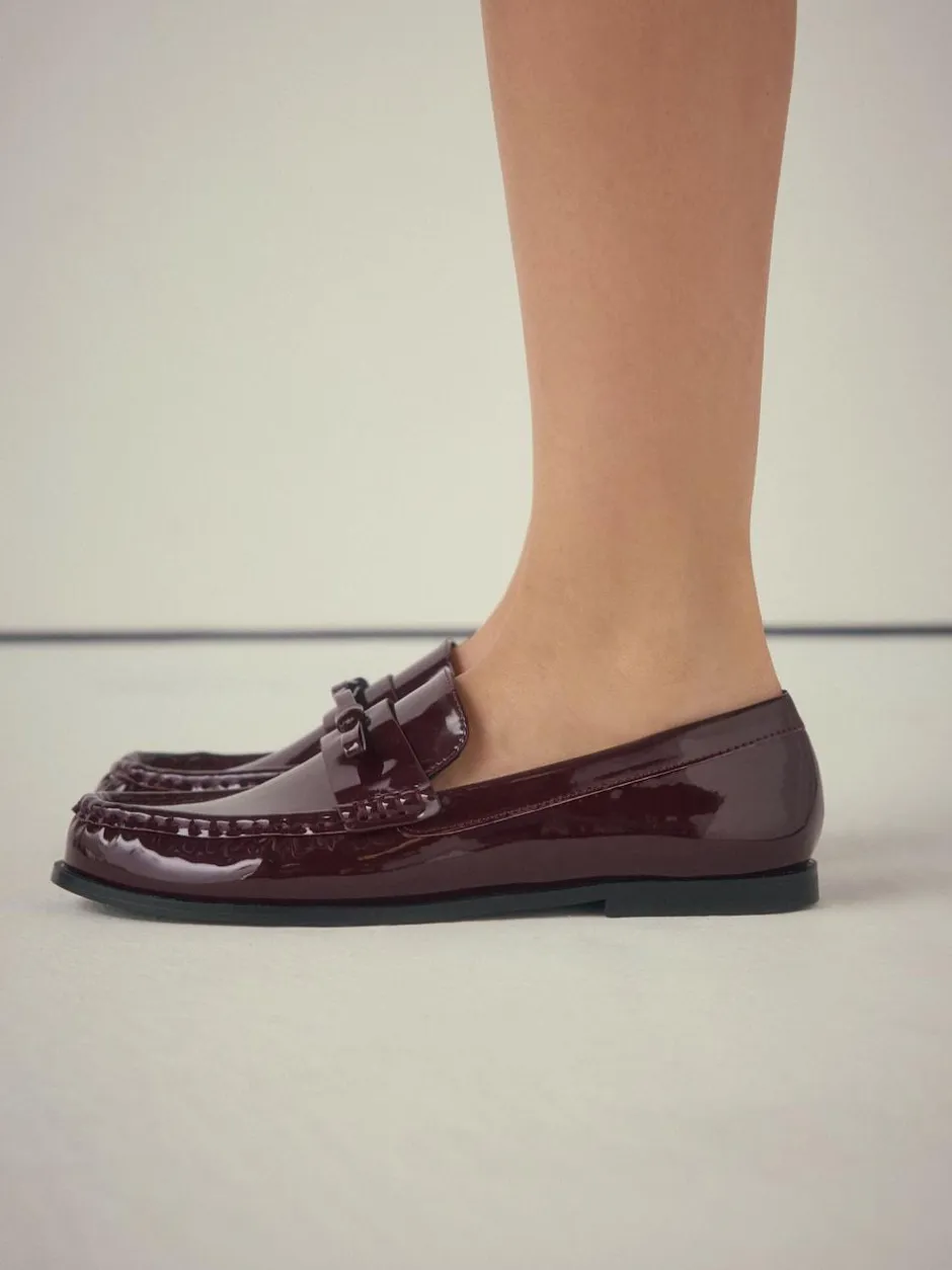 Next Forever Comfort® Bow Detail Ruched Toe Loafers Burgundy Red Sale