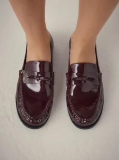 Next Forever Comfort® Bow Detail Ruched Toe Loafers Burgundy Red Sale