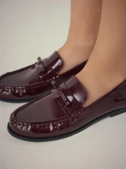 Next Forever Comfort® Bow Detail Ruched Toe Loafers Burgundy Red Sale