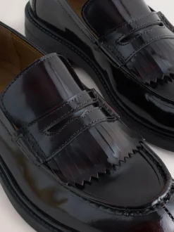 Next Burgundy Red Fringe Penny Loafers Best