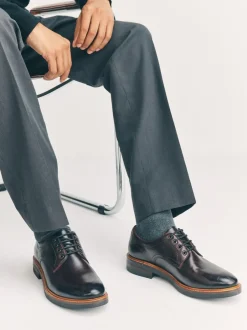 Next Heritage Derby Leather Shoes Burgundy Red Best