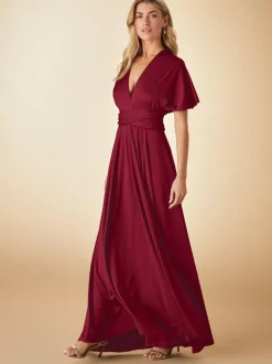 Next Jersey Multiway Wedding Guest Bridesmaid Maxi Dress Burgundy Red Outlet