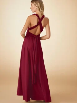Next Jersey Multiway Wedding Guest Bridesmaid Maxi Dress Burgundy Red Outlet