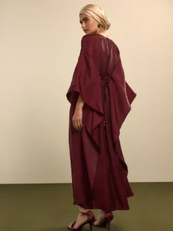 Next Kaftan Shimmer Maxi Dress Burgundy Red Hot