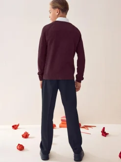 Next Burgundy Red Knitted V-Neck School Jumper (3-16yrs) Sale