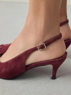 Next Leather Cutout Hardware Detail Slingback Heels Burgundy Red Outlet