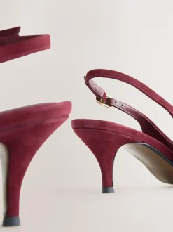 Next Leather Cutout Hardware Detail Slingback Heels Burgundy Red Outlet