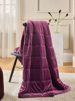 Next Burgundy Red Quilted Lustre Velvet Bedspread Clearance