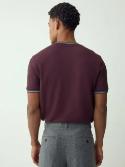 Next Regular Fit & 100% Cotton Textured Tipped T-Shirt Burgundy Red Outlet