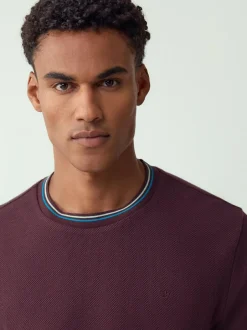 Next Regular Fit & 100% Cotton Textured Tipped T-Shirt Burgundy Red Outlet