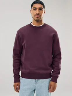 Next Burgundy Red Regular Fit Heavyweight Cotton Rich Crew Neck Sweatshirt Best