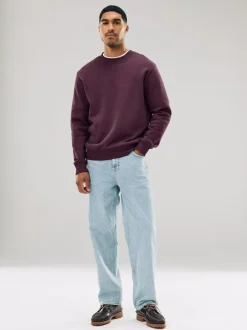 Next Burgundy Red Regular Fit Heavyweight Cotton Rich Crew Neck Sweatshirt Best