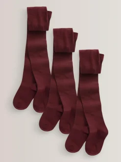 Next Burgundy Red Regular Length 3 Pack Cotton Rich School Tights Outlet