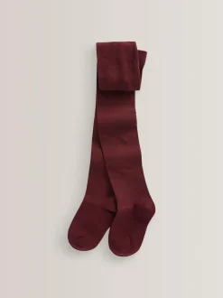 Next Burgundy Red Regular Length 3 Pack Cotton Rich School Tights Outlet