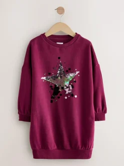 Next Burgundy Red Sequin Star Jumper Dress (3-16yrs) Clearance