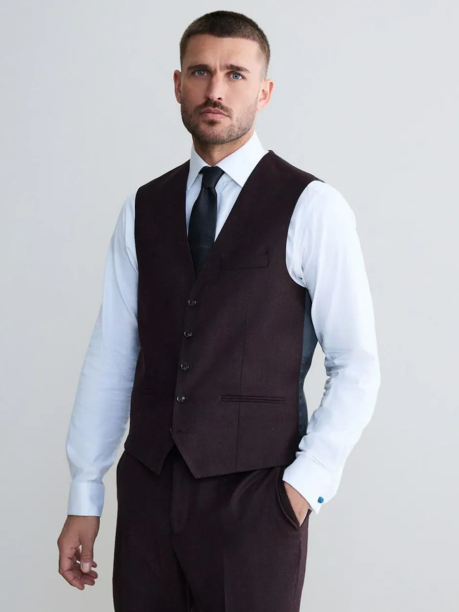 Next Signature Zignone Italian Wool Cashmere Blend Flannel Suit Waistcoat Burgundy Red Online
