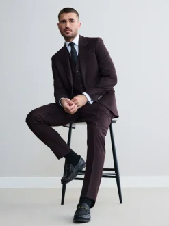 Next Signature Zignone Italian Wool Cashmere Blend Flannel Suit Waistcoat Burgundy Red Online