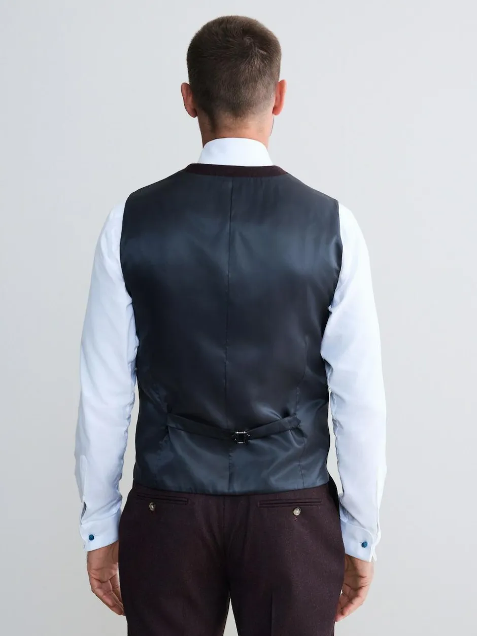 Next Signature Zignone Italian Wool Cashmere Blend Flannel Suit Waistcoat Burgundy Red Online