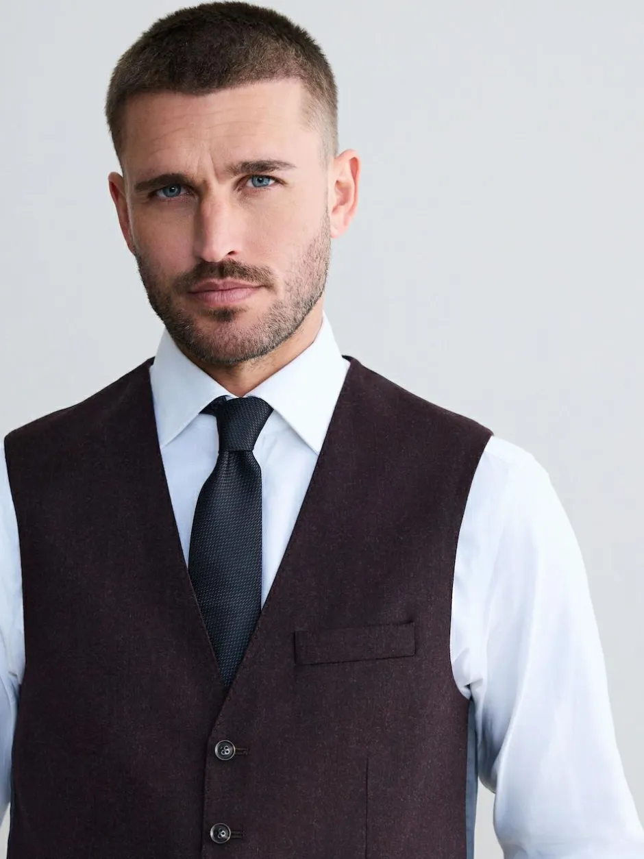 Next Signature Zignone Italian Wool Cashmere Blend Flannel Suit Waistcoat Burgundy Red Online