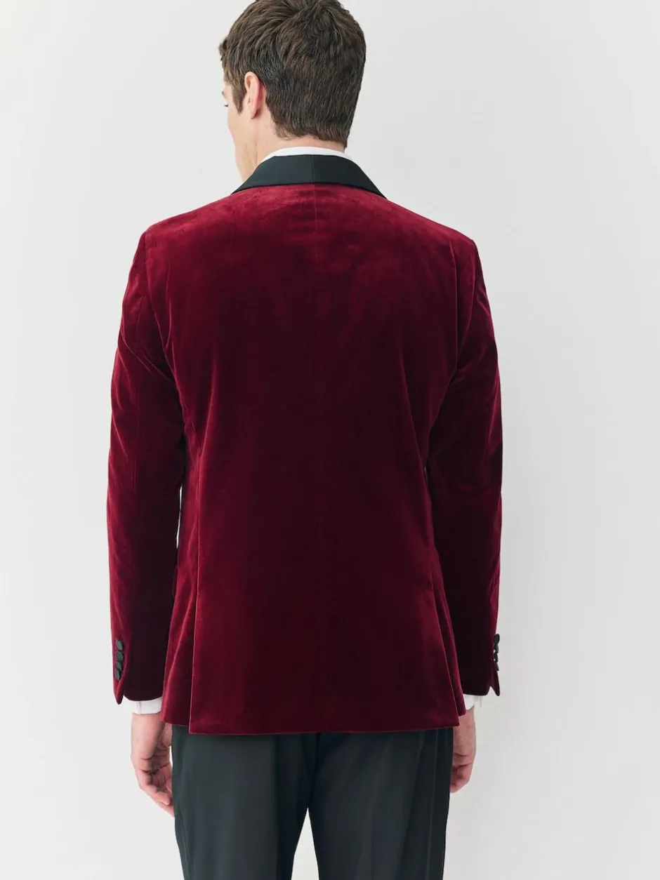 Next Slim Fit Signature Pontoglio Italian Velvet Blazer With Shawl Lapel Burgundy Red Discount