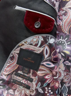Next Slim Fit Signature Pontoglio Italian Velvet Blazer With Shawl Lapel Burgundy Red Discount