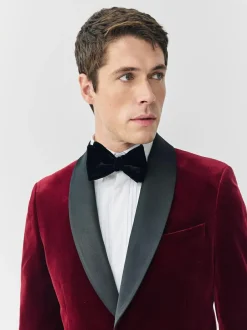 Next Slim Fit Signature Pontoglio Italian Velvet Blazer With Shawl Lapel Burgundy Red Discount