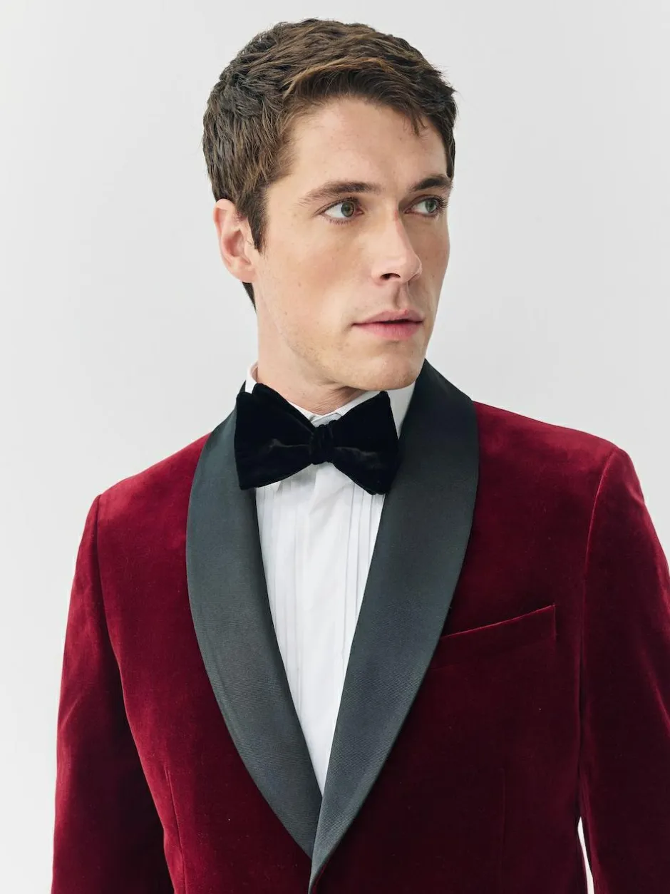 Next Slim Fit Signature Pontoglio Italian Velvet Blazer With Shawl Lapel Burgundy Red Discount