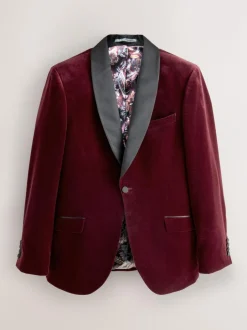 Next Slim Fit Signature Pontoglio Italian Velvet Blazer With Shawl Lapel Burgundy Red Discount