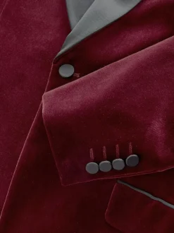 Next Slim Fit Signature Pontoglio Italian Velvet Blazer With Shawl Lapel Burgundy Red Discount