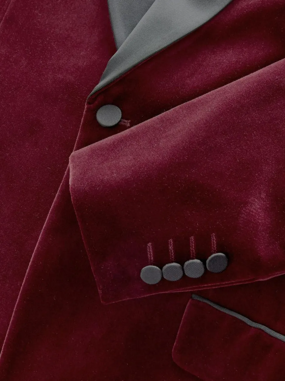 Next Slim Fit Signature Pontoglio Italian Velvet Blazer With Shawl Lapel Burgundy Red Discount