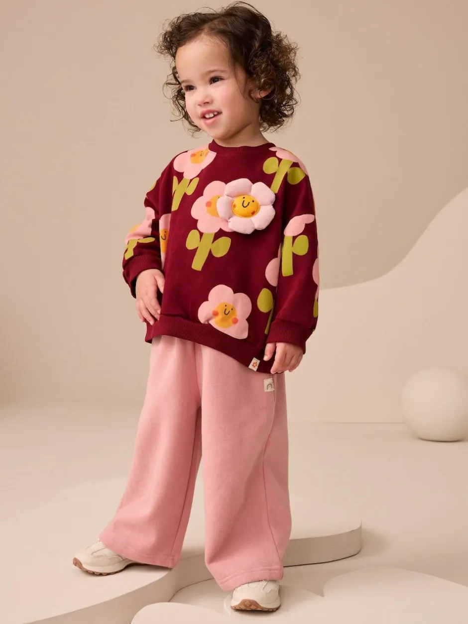 Next Crew Neck Sweatshirt (3mths-7yrs) Burgundy Red Smiley Flower Print Sale