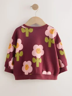 Next Crew Neck Sweatshirt (3mths-7yrs) Burgundy Red Smiley Flower Print Sale