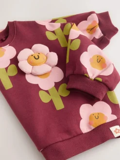 Next Crew Neck Sweatshirt (3mths-7yrs) Burgundy Red Smiley Flower Print Sale