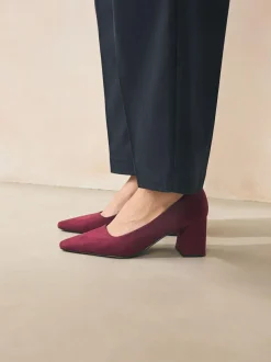 Next Standard/Wide Fit Standard Chisel Toe Block Courts Burgundy Red Discount