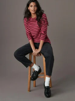 Next Burgundy Red Stripe Long Sleeve Crew Neck T-Shirt