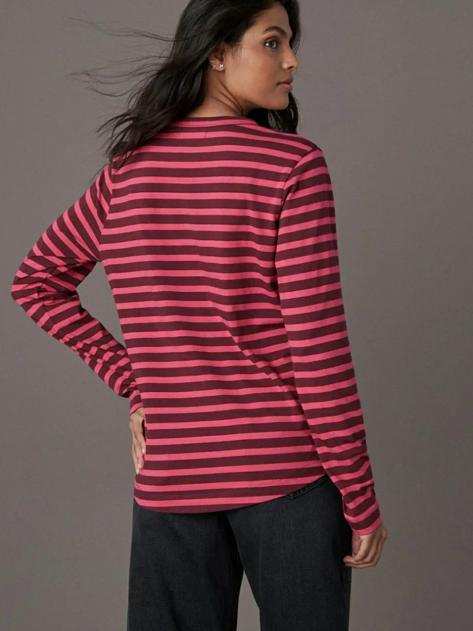 Next Burgundy Red Stripe Long Sleeve Crew Neck T-Shirt